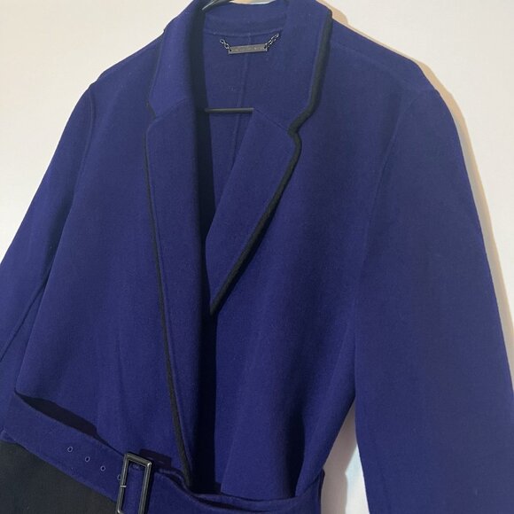 Diane Von Furstenberg Women’s Wool Trench Coat Jacket Size 8 Black Purple Luxury - Picture 11 of 14